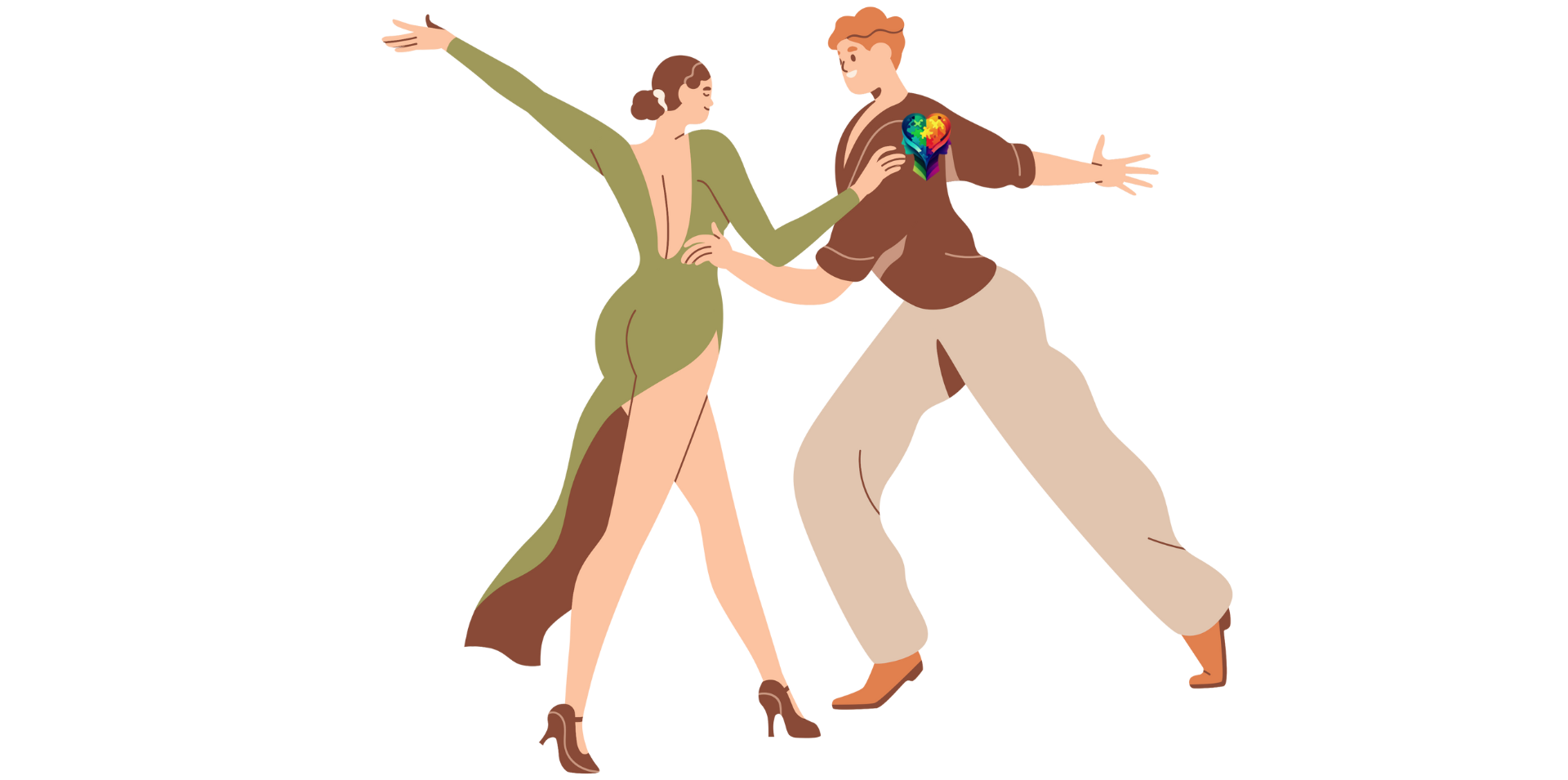 A cartoon couple dancing the tango with AuADHD: Exploring Autistic and ADHD Symptoms in Adults.