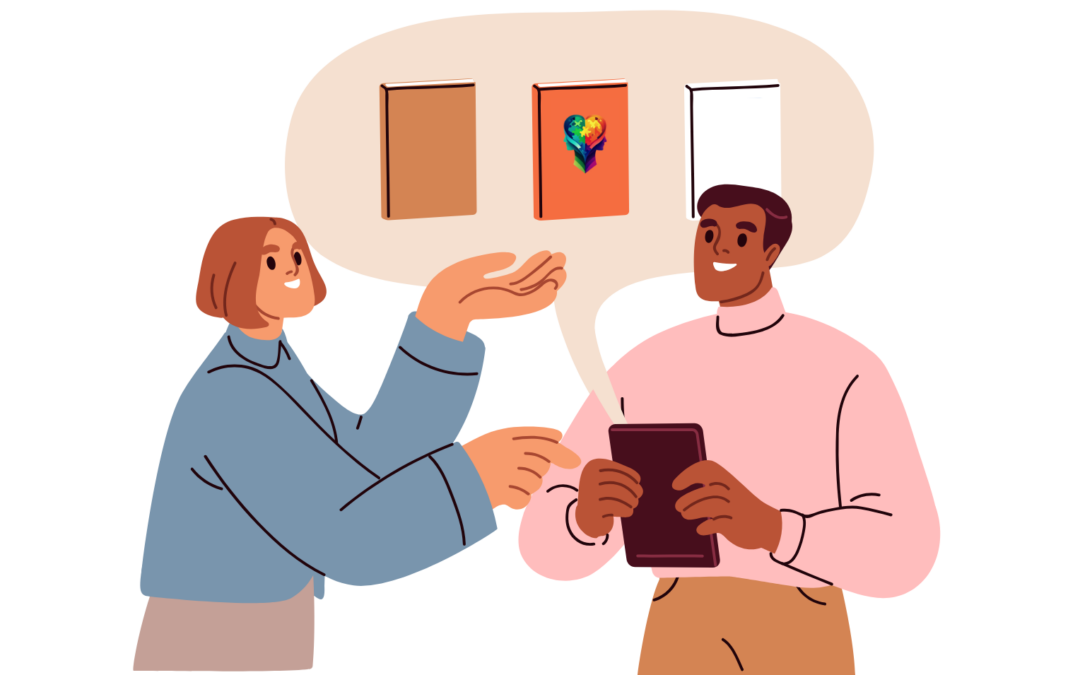 A cartoon of a man and a woman learning about making neurodiverse relationships work.