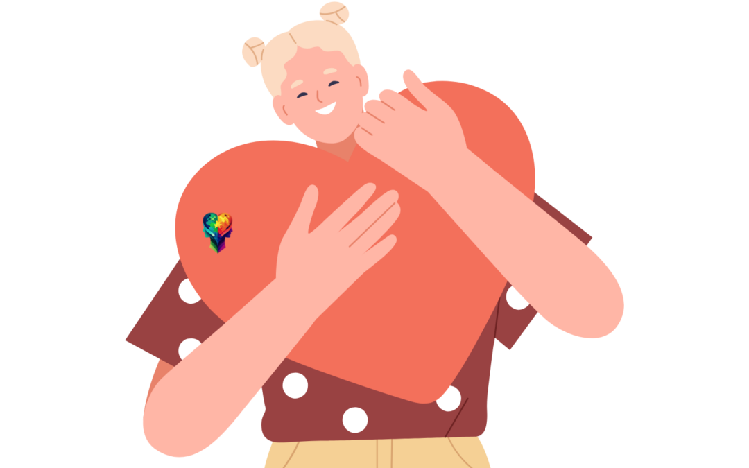 A cartoon woman holding a heart and thinking about Complex Post Traumatic Stress Disorder, Neurodiversity Through Love.
