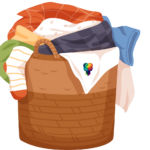 A cartoon laundry basket showing how to begin conquering ADHD overwhelm.