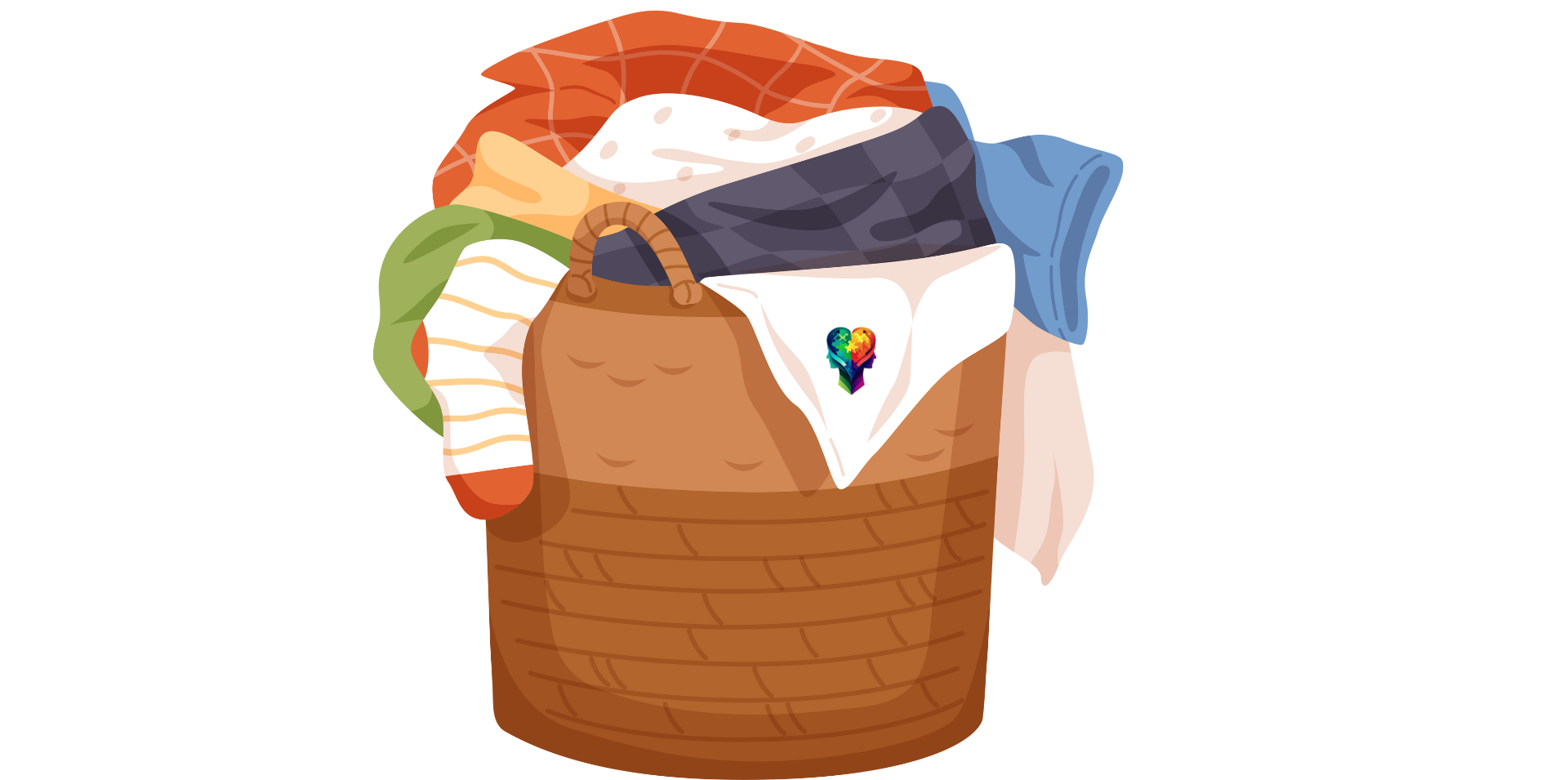 A cartoon laundry basket showing how to begin conquering ADHD overwhelm.