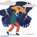 A cartoon woman navigating the Storm: Unmasking the Hidden Symptoms of Complex PTSD.