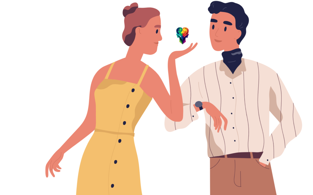 A cartoon couple tyring to Understanding Your Husband with Autism: Tips for Women in Relationships