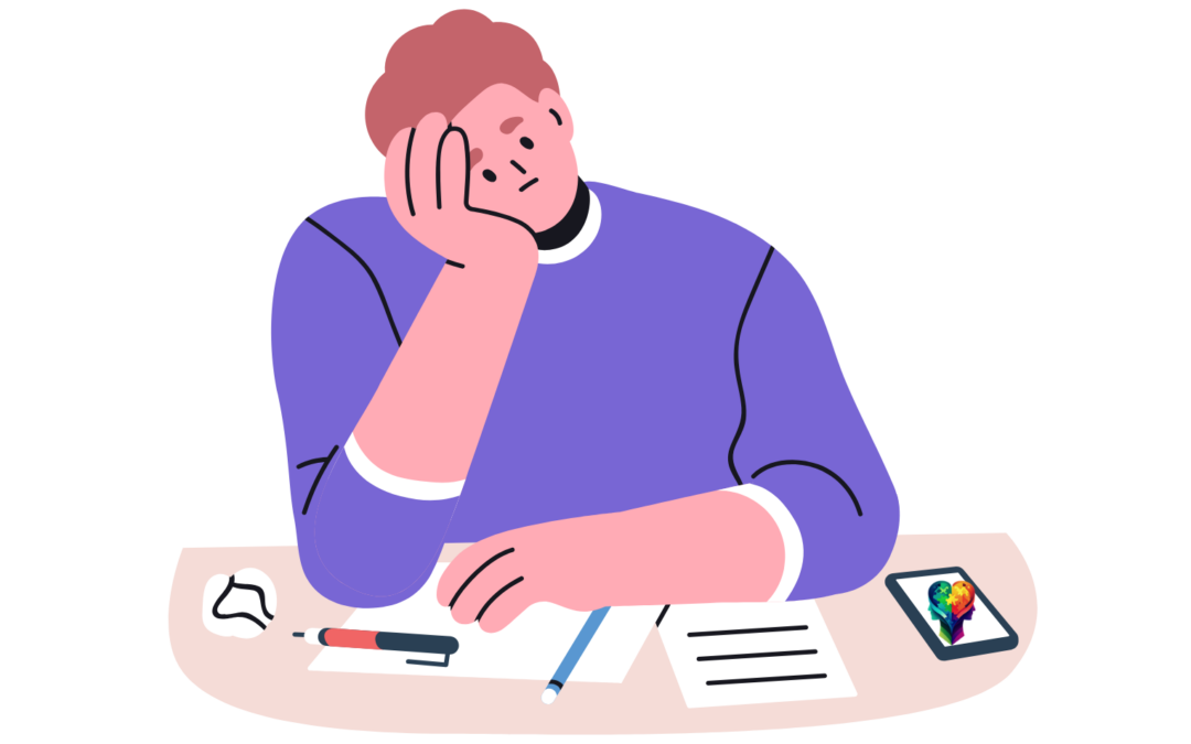 A cartoon of a man holding his head, attempting to Understanding and Spotting Autistic Burnout One Step at a Time