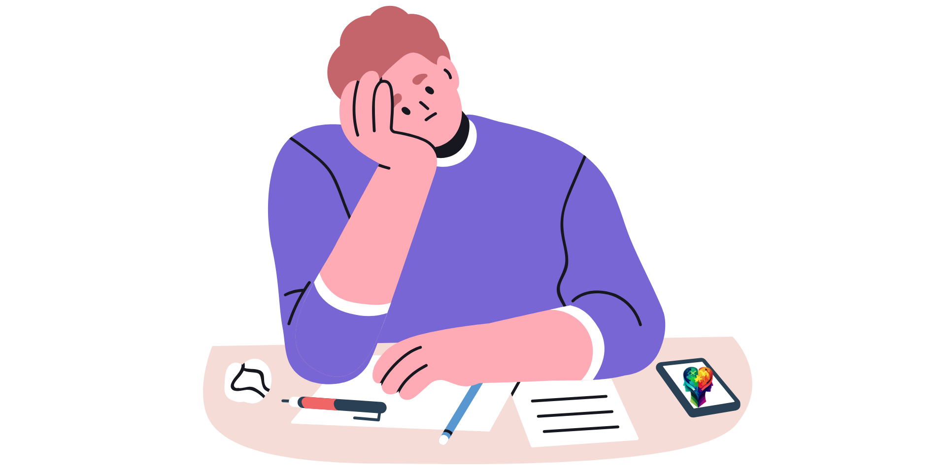 A cartoon of a man holding his head, attempting to Understanding and Spotting Autistic Burnout One Step at a Time