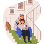 A cartoon of a couple sitting on the stairs reading Tips to Revive Your AuADHD Sexless Marriage.