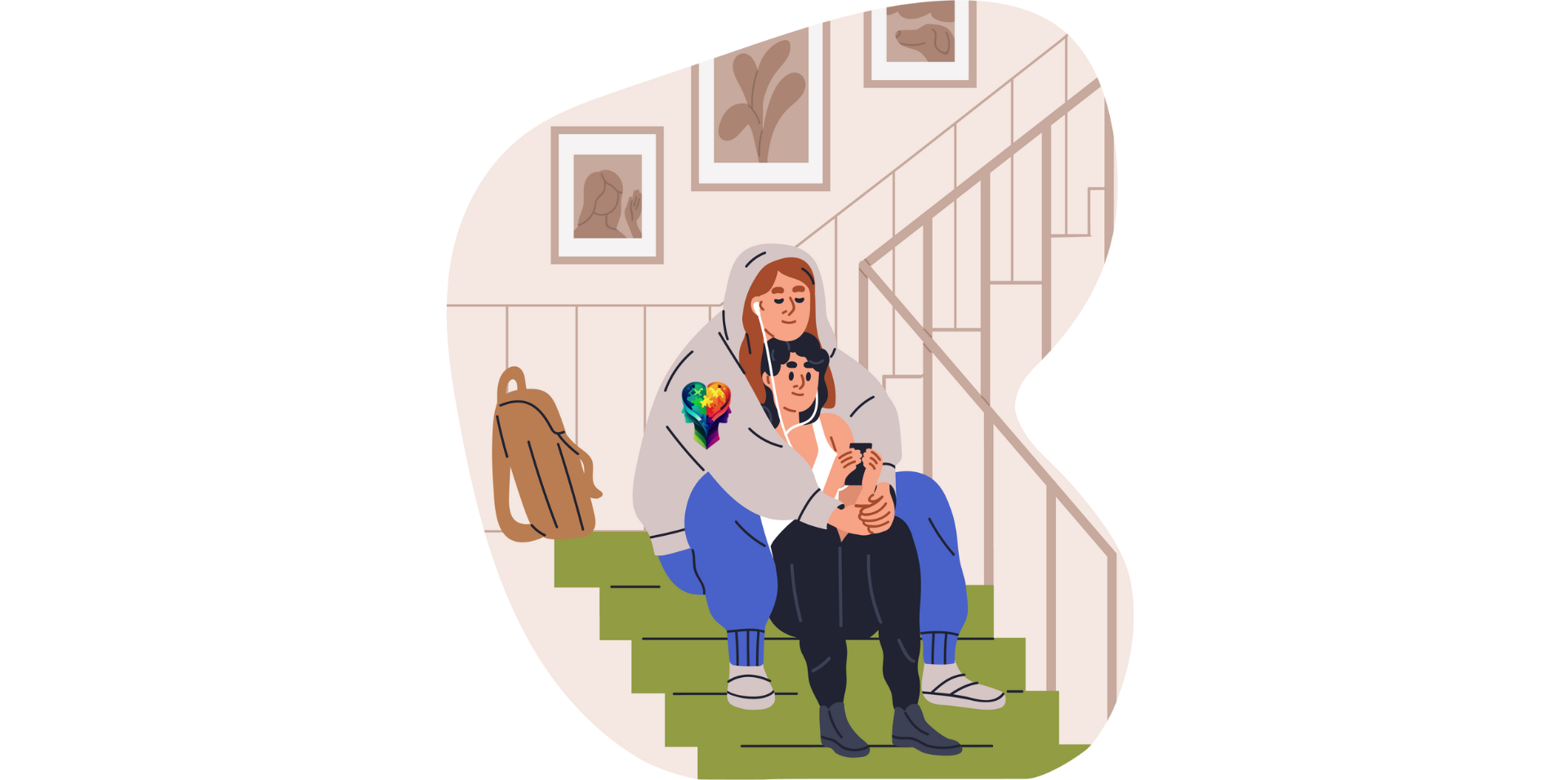 A cartoon of a couple sitting on the stairs reading Tips to Revive Your AuADHD Sexless Marriage.
