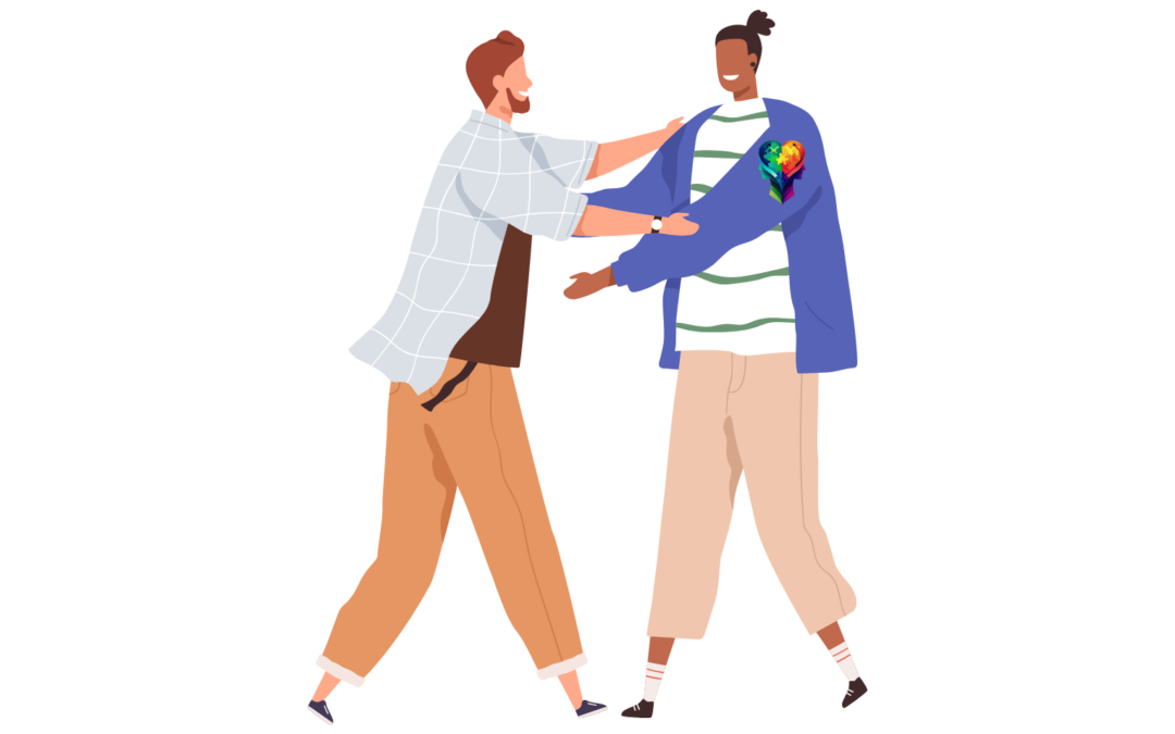 A cartoon of two people learning how to Effectively Communicate with Autistic Adults