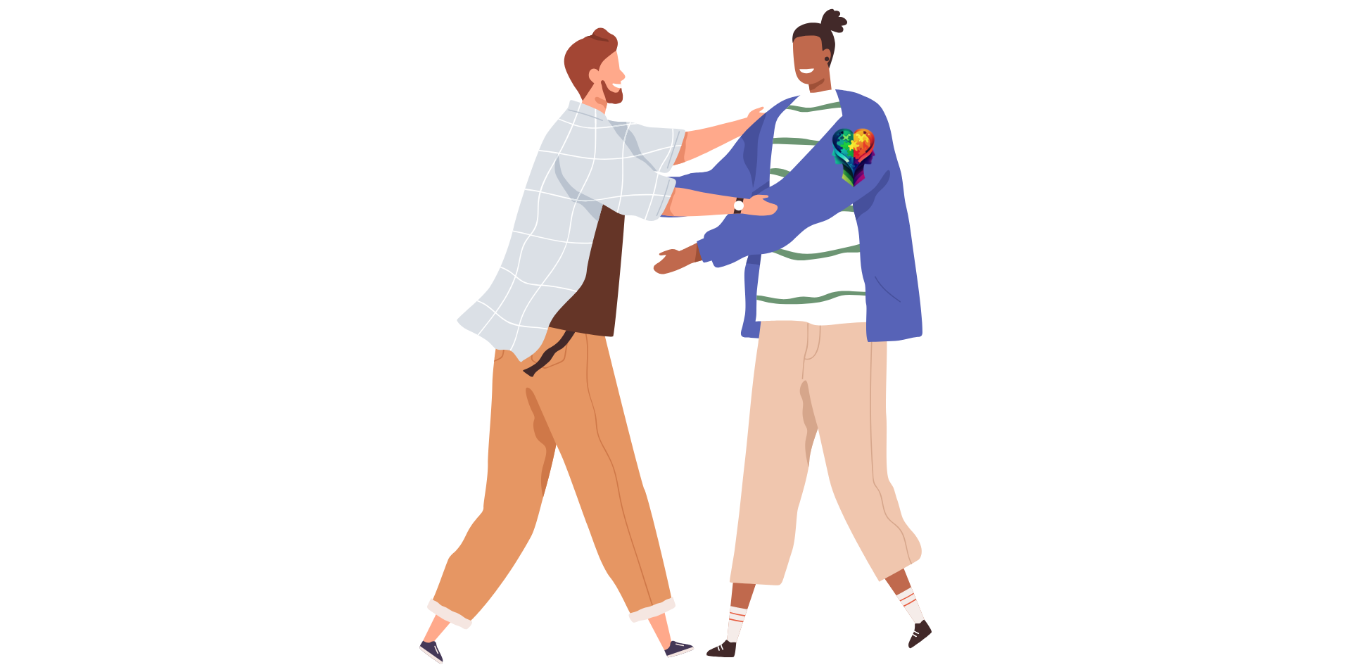 A cartoon of two people learning how to Effectively Communicate with Autistic Adults