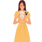 A cartoon woman masking in women Embracing Strength & Self-Acceptance with ADHD