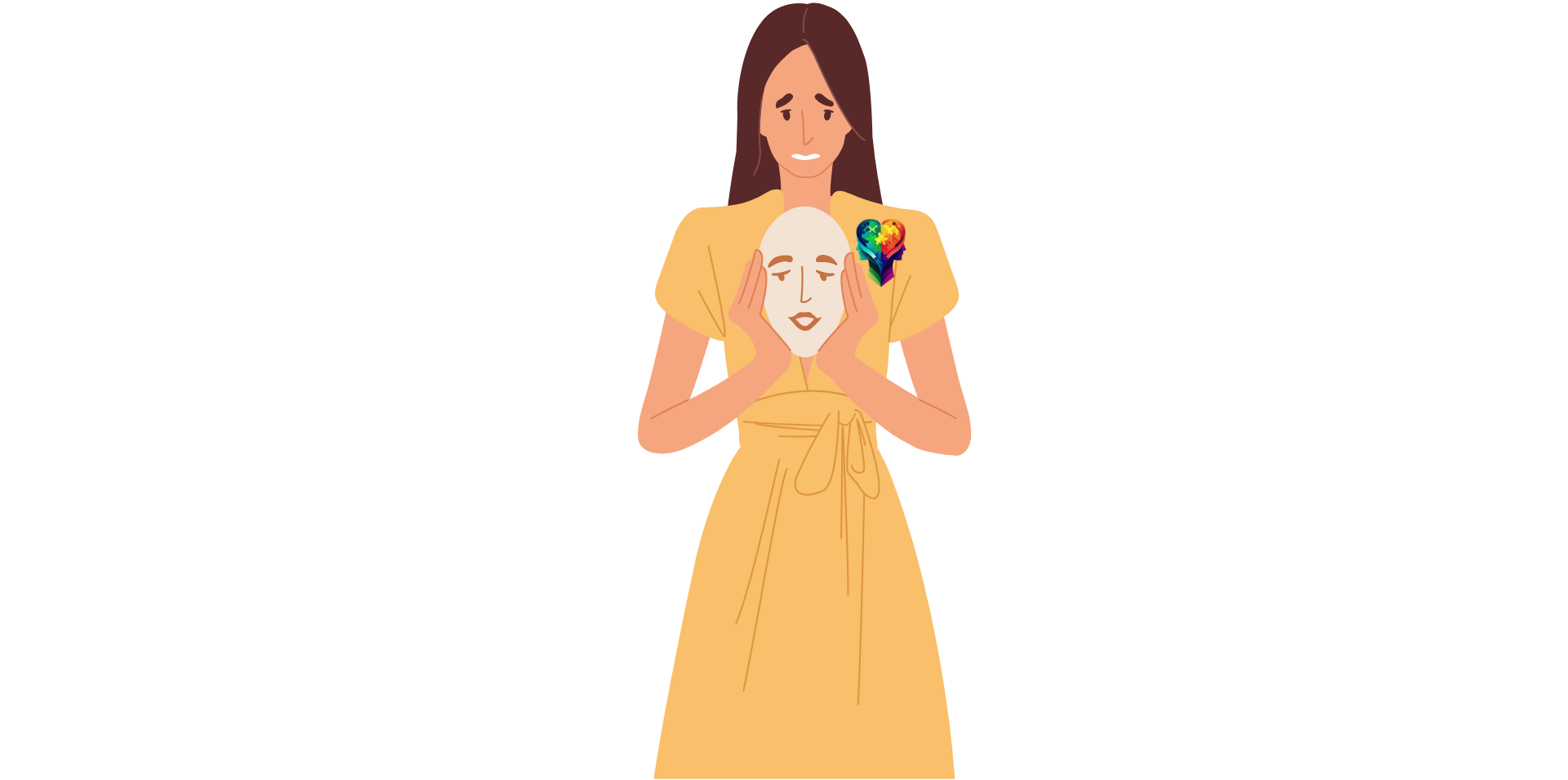 A cartoon woman masking in women Embracing Strength & Self-Acceptance with ADHD