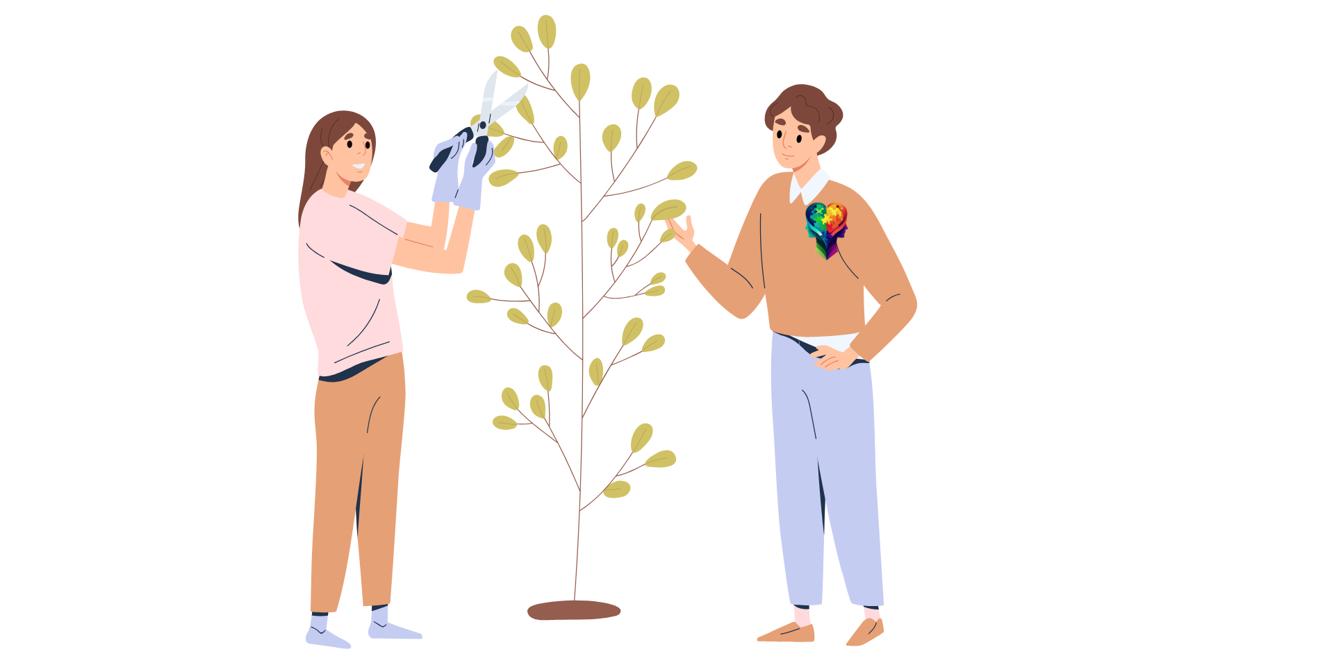A cartoon of two people tending to The Trauma Tree Understanding and Healing from the Roots
