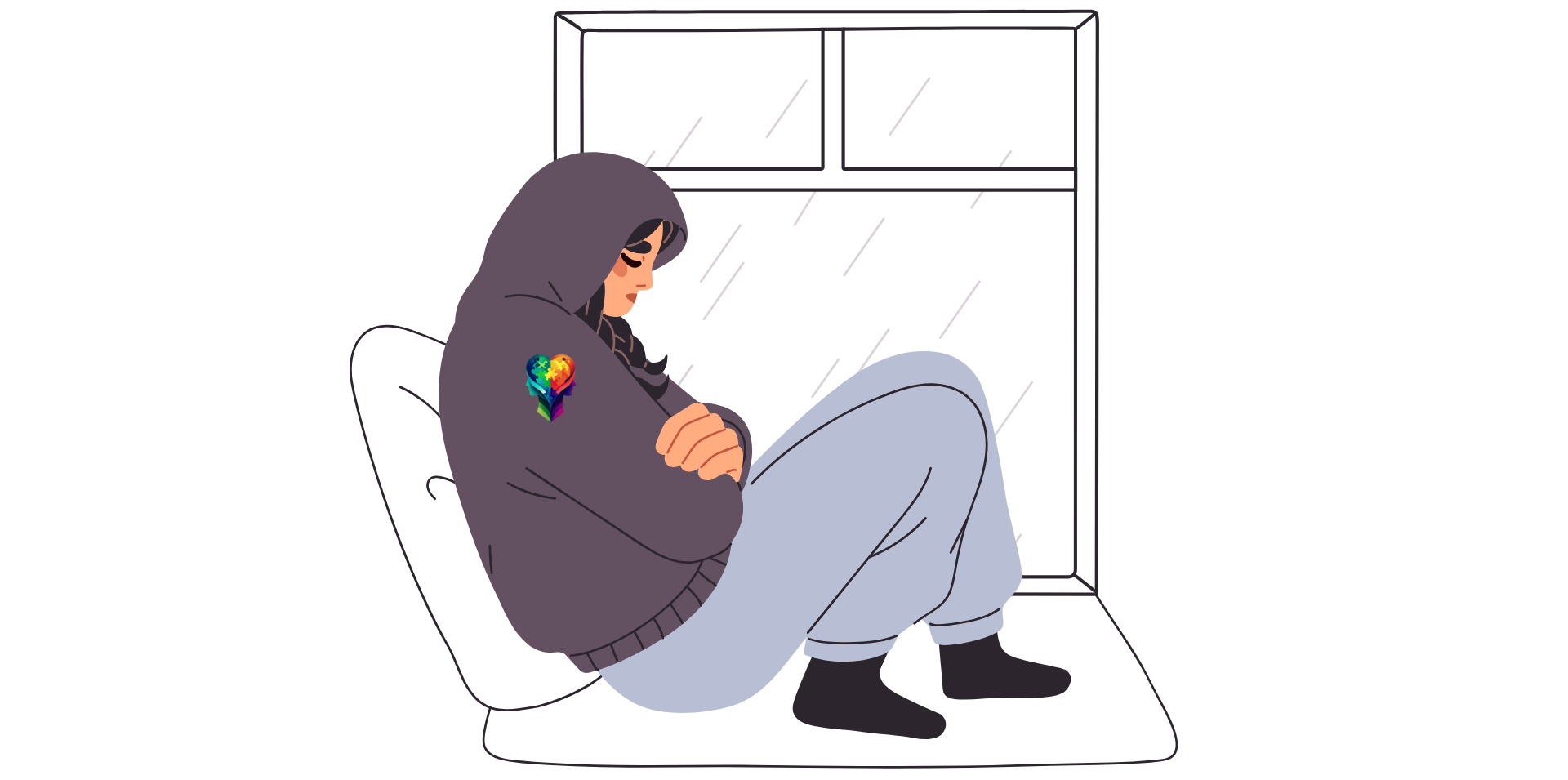 A cartoon of a woman bundled up and it raining outside, she's trying to Understanding the Trauma Recovery Scale A Path to Healing and Growth