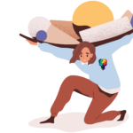 A cartoon woman with outstretched arms, holding overwhelming feelings.
