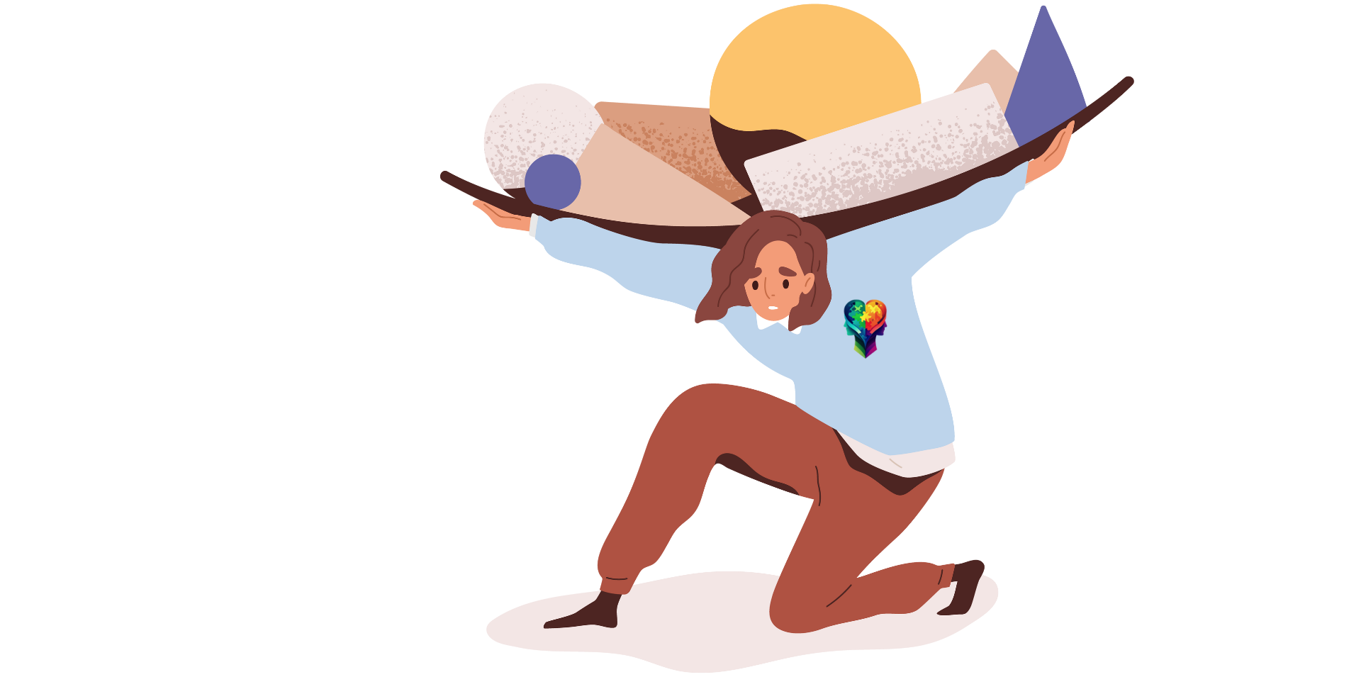 A cartoon woman with outstretched arms, holding overwhelming feelings.