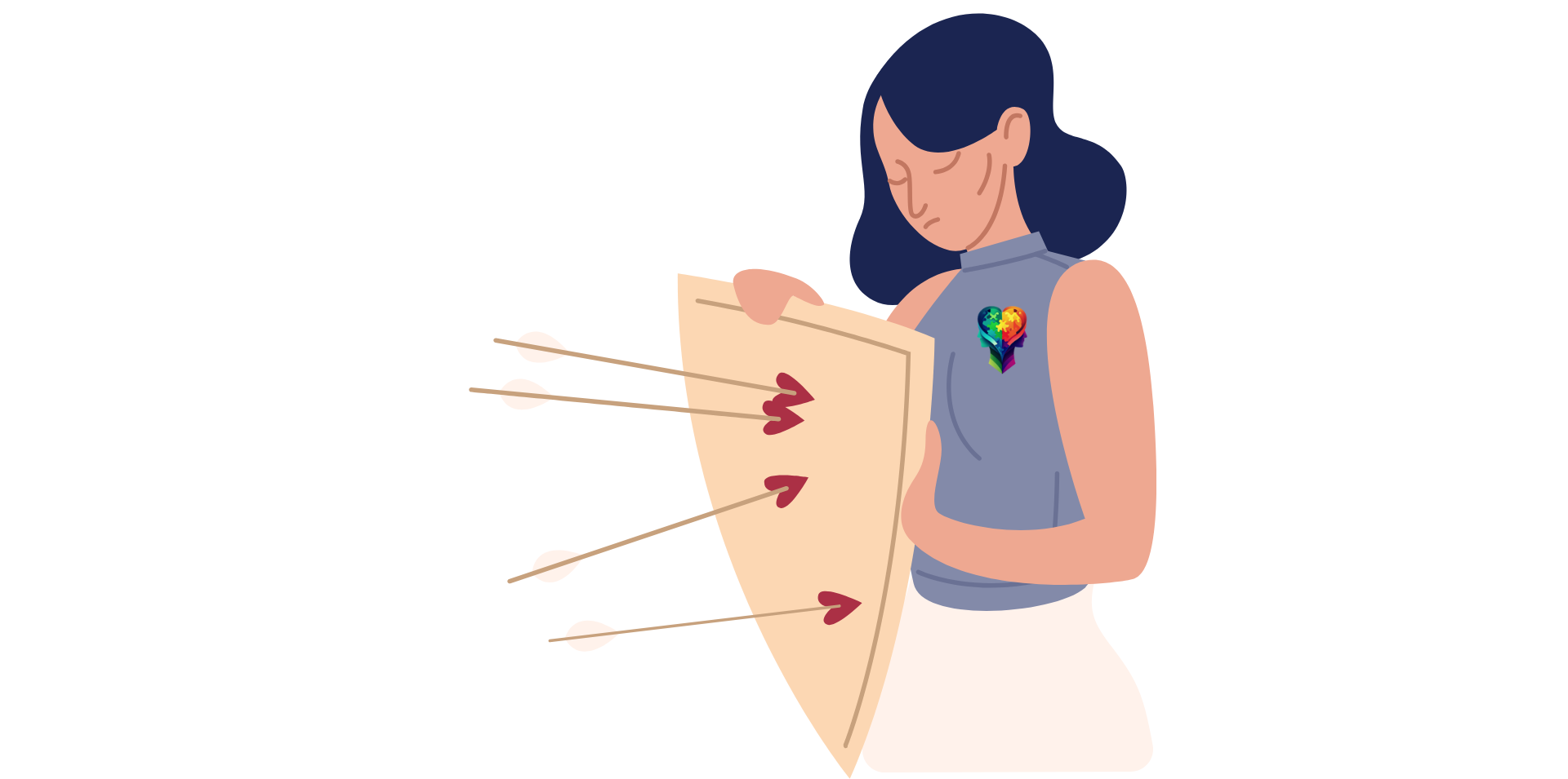 A cartoon woman with a shield learning to heal your trauma.